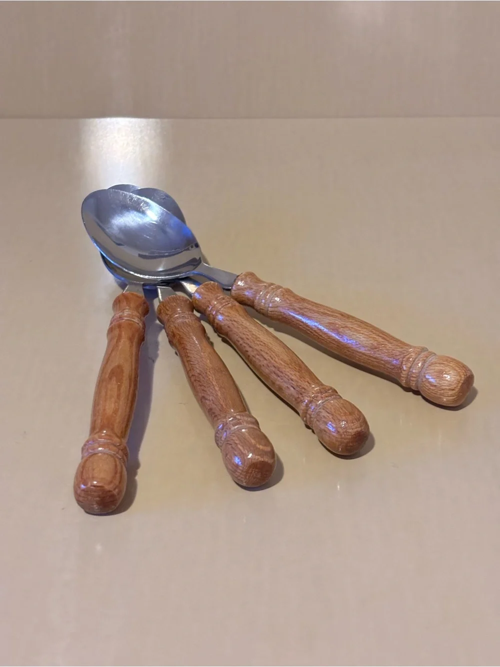 Set of 4 Country Style Wood Handle Spoons